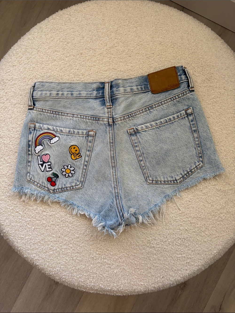 Aeropostale Light Blue Distressed Boyfriend Shorts with Back patches